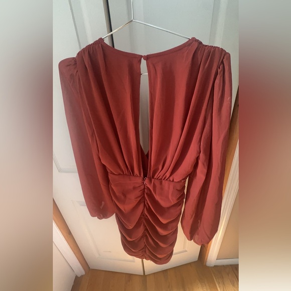 Fashion Nova “All about the business Ruched Mini Dress - Cognac - Picture 3 of 4
